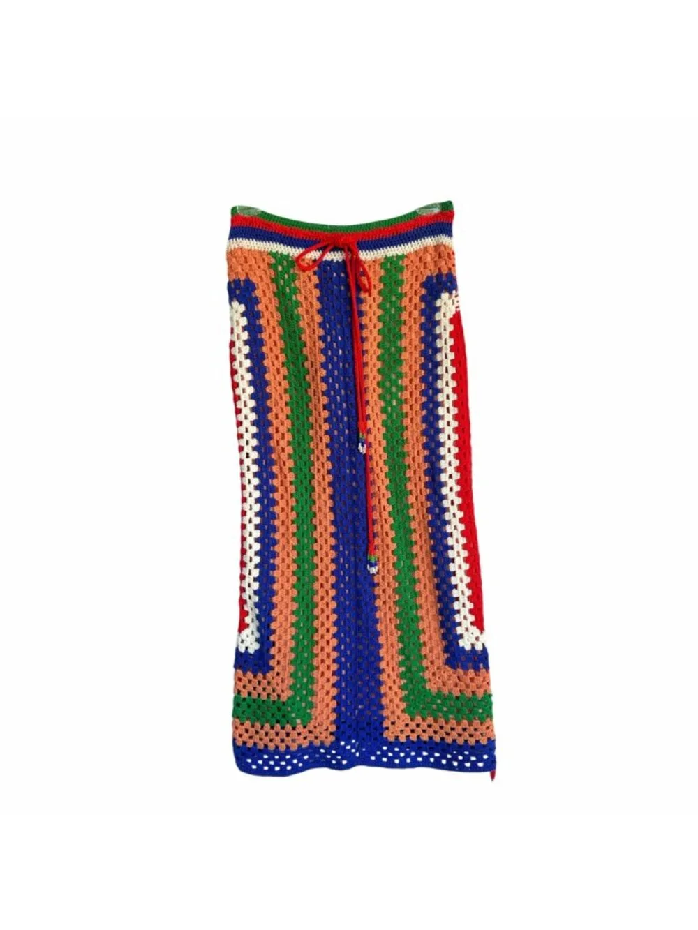 Farm Rio Multicolor Crochet Maxi Skirt Medium Vertical Striped Boho Festival New